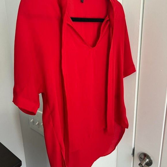 Express Red Short Sleeve Blouse, Size Small - Picture 2 of 3